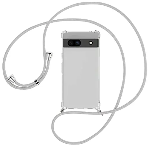 mtb more energy® Handykette kompatibel mit Google Pixel 7a - Silber-Grau - Smartphone Hülle zum Umhängen - Anti Shock Full TPU Case
