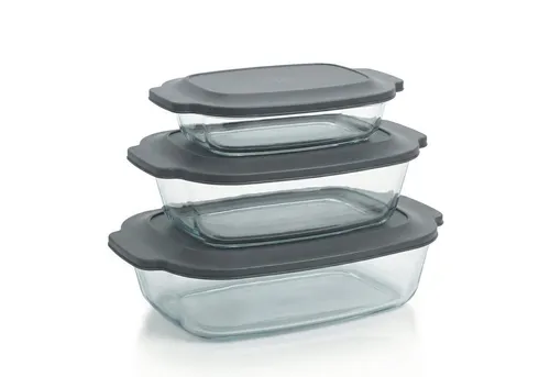 Arendo Auflaufform 3er Set 2000ml, 2700ml & 3800ml mit Deckel & Griffen, stapelbar, Glas, (3-St), Glasbehälter, Borosilikatglas, ofenfest, mikrowellengeeignet, BPA-frei