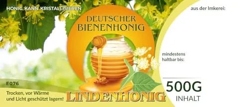 Etiketten bunt für Deutschen Bienenhonig LINDENHONIG 100 Stück / 1 Pack - Maß: 116x50mm - Imkerei - Selbstgemachte Honige - Natürliche Lebensmittel - Landwirtschaftliche Produkte