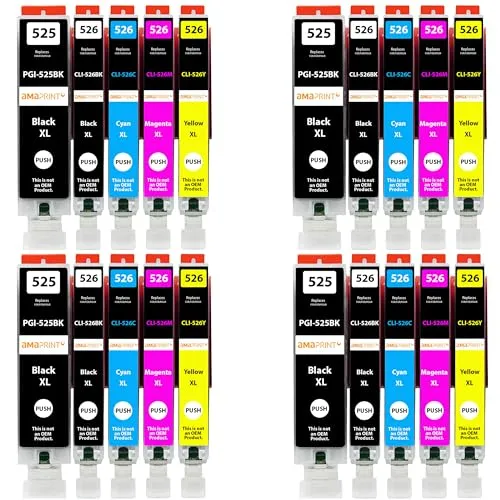 Amaprint 20 XL Patronen kompatibel mit Canon PGI 525 CLI 526 passend für Pixma IP4850 IP4950 IX6550 MG5140 MG5150 MG5240 MG5250 MG5300 MG5340 MG5350 MX715 MX885 MX895