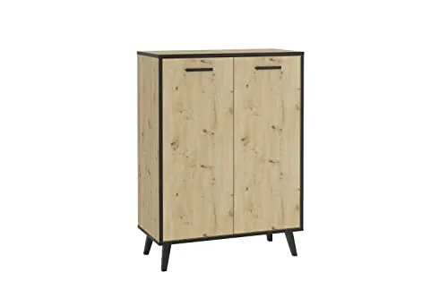 FMD Mehrzweckschrank Plau 68,5 cm Beige - Büroschrank mit 4 festen Einlegeböden und 5 Fächern, ideal für Ordnung im Büro. Hergestellt in Deutschland, pflegeleicht und einfach selbst zu montieren.