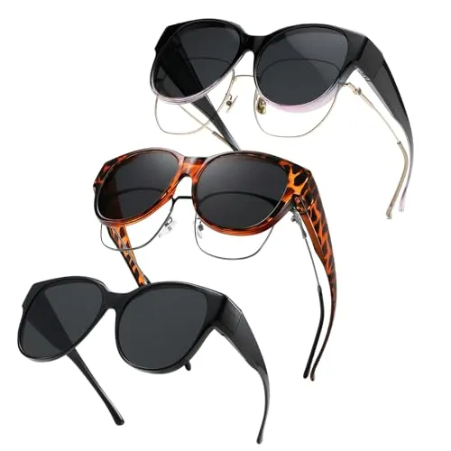 DELAESI 3 Stück Überzieh Sonnenbrille Damen Polarisiert Sonnenbrille Über Normale Brille Sonnenbrille für Brillenträger für Autofahren und Freizeit
