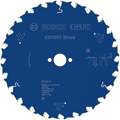 Bosch Zubehör Expert Kreissägeblatt für Holz, 190 x 20 x 2,6 mm, 24 Zähne - Kreissägeblätter, präzise Schnitte und langlebige Qualität für effizientes Arbeiten mit Holz.
