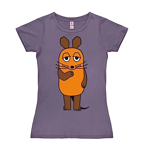 Logoshirt® Die Sendung mit der Maus T-Shirt für Damen - Violett, Größe L - Fun-T-Shirt mit offiziell lizenziertem Design der TV Maus. Aus 100% weicher Baumwolle, figurbetont und bequem. Perfekt für Fans der Sendung!