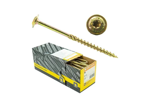 Domax Tischlerschrauben mit Tellerkopf TORX - Zink galvanisiert (25 St) - Hochwertige Zimmermannsschrauben mit kleinem Scheibenkopf für sichere Verbindungen im Holzbau. Einfach zu verarbeiten ohne Vorbohren und mit ausgezeichneter Kraftübertragung dank TORX-Antrieb.
