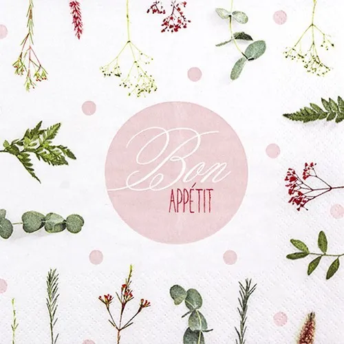 Servietten Bon Appétit Guten Appetit Gräser Kräuter Kochen Essen Deko 33x33cm 20