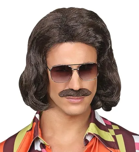 W WIDMANN MILANO Party Fashion - Perücke 70er Jahre mit Schnurrbart, Disco Fever, Karneval
