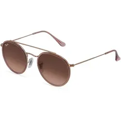 Ray-Ban RB 3647N ROUND DOUBLE Unisex-Sonnenbrille - Sportbrillen mit goldfarbenem Metall-Gestell und braunen Mineralgläsern, ideal für stilbewusste Outdoor-Aktivitäten.