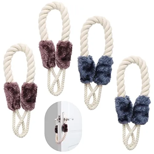 4er Set Türstopper Klinke Baumwolle Türkordel Klemmschutz Türkordeln Einklemmschutz für Türen Baumwolle Fenster Stopper für Haustier und Kinder Fingerschutz
