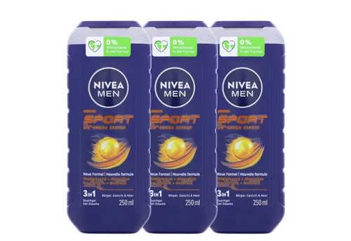 Nivea Duschgel 3 x NIVEA MEN Sport je 250ml Pflegedusche 3in1 Duschgel für Männer