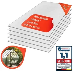 Exeta Gewächshausplatten 6mm Doppelsteg Polycarbonat Platten 5er Set - 5er Set Exeta Gewächshausplatten aus 6mm Polycarbonat, UV-beständig und bruchsicher. Ideal für Gewächshäuser, Carports und Überdachungen. Einfach zuschneidbar und langlebig – perfekt für jedes Projekt im Garten.