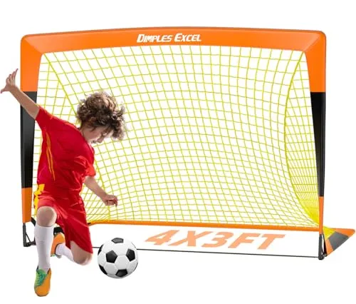 Dimples Excel Pop-Up Fußballtor – Faltbar für Kinder | 1 Tor 120x90 cm | Farbe: Orange Schwarz | Für Garten, Training & als Geschenk geeignet