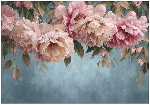 WallArena Vlies Fototapete - Blumen - 400x280 cm - Fototapeten - Tapeten - für Wohnzimmer Schlafzimmer - Vliestapete Wandtapete Tapete 3D Effekt- inkl. Kleister - Pfingstrosen