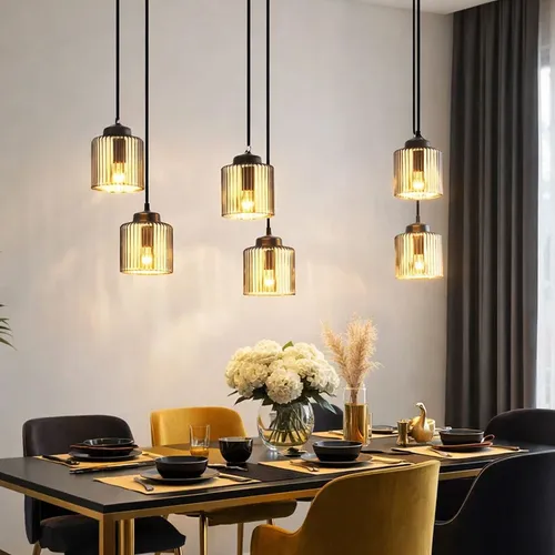 Hängeleuchte Pendellampe schwarz mit LED, 120 cm - Moderne Pendellampe für stilvolle Innenräume. Mit 6 warmweißen LEDs und elegantem Design sorgt sie für eine einladende Atmosphäre in jedem Raum.