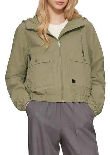 QS Blouson aus Baumwolle mit Kapuze tannengrün M - Funktionsjacken mit praktischer Kapuze, robustem Canvas-Material und lässigem Used-Look für stylische Outdoor-Aktivitäten.