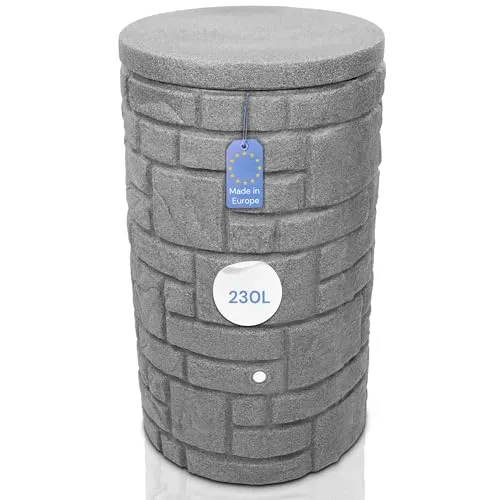 YourCasa Regentonne StoneRain 230L - Frostsichere Regentonne in Steinoptik, 230 Liter, mit robustem Metallgewinde und kindersicherem Deckel - ideal für Gartenliebhaber.