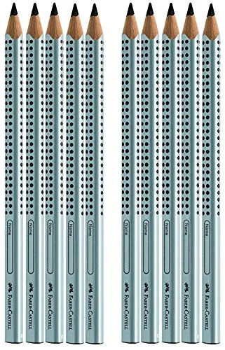 Faber-Castell 111997-12 Jumbo GRIP Bleistifte, Härtegrad: B, Schaftfarbe: silber (10er, silber)