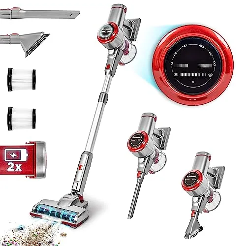 Duronic VC28 Staubsauger - Stabstaubsauger mit 220 W Leistung und 3 Geschwindigkeitsstufen, ideal für Tierhaare. Inklusive 2 Batterien für kabellosen Einsatz und Wandhalterung für praktische Aufbewahrung.