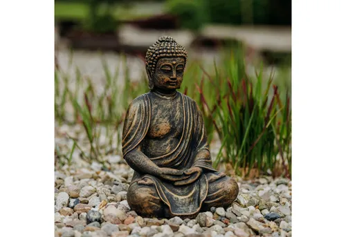 Gartenfigur Steinfigur Buddha Statue 39 cm in schwarz von gartendekoparadies