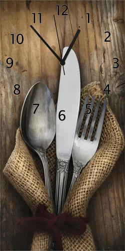 Wallario Design Wanduhr bedruckt, Größe 30 x 60 cm, Motiv: Besteck Set
