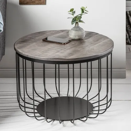 invicta INTERIOR Industrial Couchtisch Factory LOFT 56cm - Beistelltisch fürs Wohnzimmer aus massivem Mangoholz mit einzigartiger Bohlenoptik und stabilem Metallgestell für einen authentischen Industrial Look.