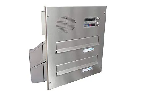 D-041 2er Edelstahl Mauerdurchwurf Briefkasten - Wandbriefkästen mit 2 Klingeln & Sprechsieb, wetterfest und langlebig – ideal für die sichere Zustellung Ihrer Post.