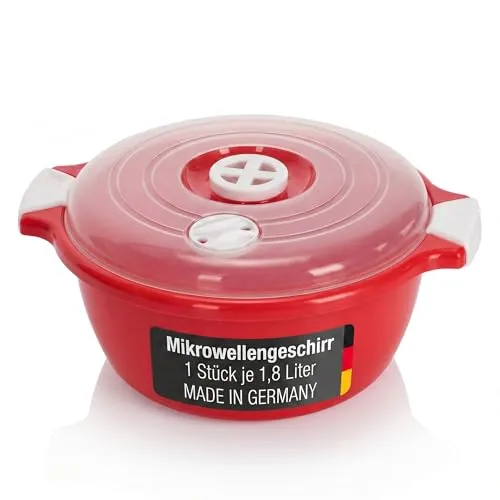 Lantelme Mikrowellenschüssel mit 1,8 Liter mit Dampfventil | in Deutschland hergestellt | Kunststoff stapelbar Schüssel für Mikrowelle Gefrierschrank (Rot)