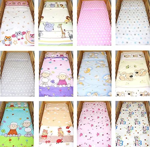2-teilige Bettwäsche für Babybetten - Set D31 - Bettwäsche-Set für Babybetten, bestehend aus Deckenbezug (100x135 cm) und Kissenbezug (40x60 cm). Aus 100 % Baumwolle, mit nickelfreiem Reißverschluss und waschbar bei 40 Grad.