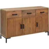 vidaXL Sideboard Braun 110x35x70 cm aus massivem Kiefernholz - Kommode aus recyceltem Kiefernholz mit Vintage-Charme, 3 Schubladen und 4 Fächern bieten viel Stauraum für eine ordentliche Einrichtung.