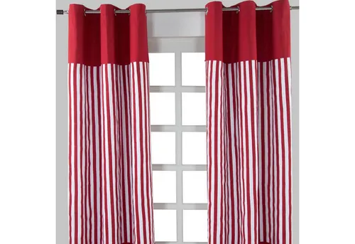 Homescapes Gardine Gardinen mit Ösen breite Streifen rot 100% Baumwolle, 137 x 117 cm