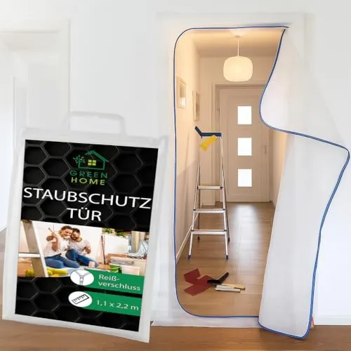 Green Home Staubschutztür (Vlies) inkl. doppelseitigem Klebeband und 2-seitigem Reißverschluss aus staubdichtem Vlies