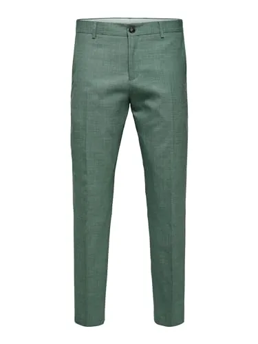 SELETED HOMME Herren SLHSLIM-Oasis Anzughose, Light Green Melange - Elegante Anzughose mit Bügelfalten und Paspeltaschen, ideal für stilbewusste Herren, die Komfort und Klasse suchen.