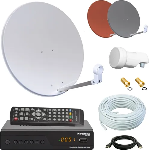 netshop 25 Digital SAT Anlage 60cm + HD RECEIVER + 10m Kabel + Opticum single LNB = HD Komplett Set (3 Farben wählbar)