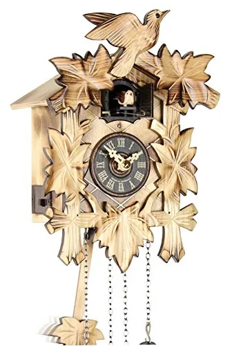 Eble Kuckucksuhr Kuckuckuhr Echtholz NEU batteriebetriebenes Quartzwerk Kuckuckruf 5-Laub geflammt 25cm- 23138