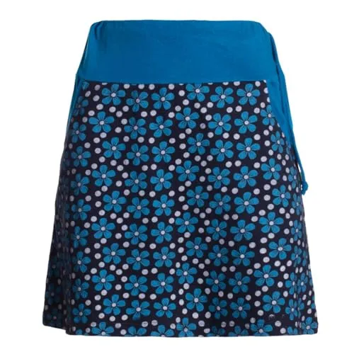 Vishes Alternative Bekleidung - Damen Mini-Rock Baumwolle Blumen-Muster Bund zum Schnüren mit Taschen schwarz-türkis 48