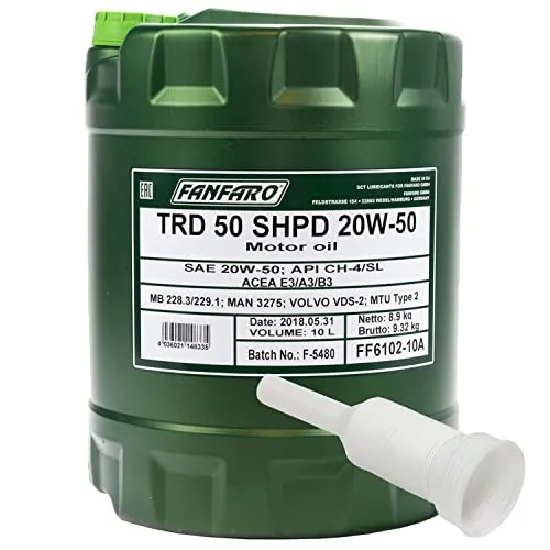 Motoröl Motor Öl FANFARO 20W-50 TRD 50 SHPD API CH-4/SL 10 Liter mit Ausgießer