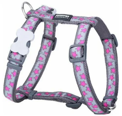 Red Dingo Hunde-Halsband Gurtzeug RD 12 mm x 30-44 cm - Hot Pink Sterne auf Grau