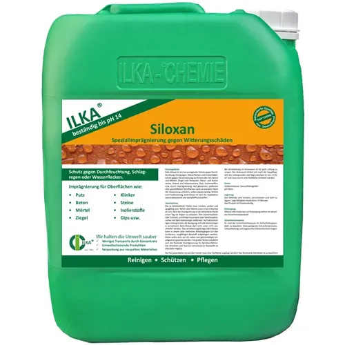 ILKA Chemie Imprägnierung für Fassaden ILKA Siloxan 30 L - Fassadenschutz mit Spezialimprägnierung gegen Witterungsschäden, bietet effektiven Schutz vor Wasserflecken, Frostschäden und Pilzbefall.