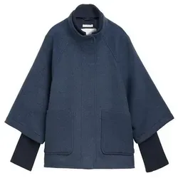 TOM TAILOR Blouson Cape Jacket - Nachtblau Melange, Größe S (36) - Funktionsjacke aus 80% Polyester und 20% Wolle, ideal für stilvolle Outfits bei kühleren Temperaturen.