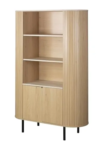 möbelando Highboard Fabia 100x160x40 cm – Modernes Stauraummöbel in Travertin/Eiche-Dekor mit 2 Türen & 3 Fächern – Robust, pflegeleicht & grifflos für Wohnzimmer & Jugendzimmer
