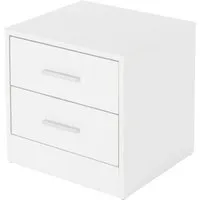 ML-Design Nachttisch mit 2 Schubladen Weiß aus Holz 38 x 37 x 34 cm Alu Griffe