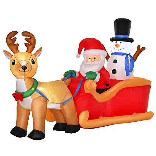 HOMCOM Aufblasbarer Weihnachtsmann auf Schlitten