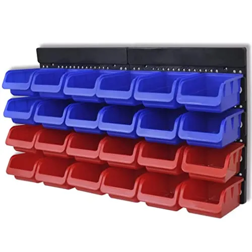 2x Stapelboxen Wandregal 24-tlg. – vidaXL - Kleinteilemagazine & Stapelboxen – Praktische Wandmontage und farbenfrohes Design in Rot und Blau für mehr Ordnung und Sichtbarkeit.