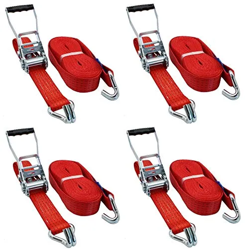 2500/5000 Kg 5t (daN) 6m Profi Spanngurte mit Haken Zweiteilig Zurrgurt Ratschengurt EN 12195-2 Rot 50 mm 4 x