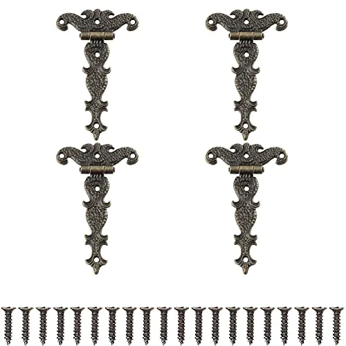 Lxoraziy 4 Stück Antike Scharniere, Torscharnier Zinklegierung, Möbelbänder Antik, Retro-Scharnier mit Befestigungsschrauben, für Schrank, Schublade Tür, BüCherregal, Holzkasten