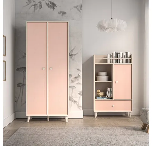 Lomadox Jugendzimmer-Set MODICA-131, (Sparset, 2-tlg., Kleiderschrank Regal), Sandbeige mit rosa, fühlbare Struktur, Softclose, modern