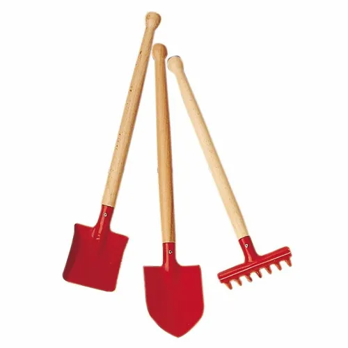 Set: 2x Schaufel, 1x Rechen rot aus Metall 39cm für den Sandkasten, 535394