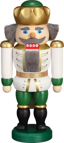 Seiffener Volkskunst Nussknacker König weiß-grün - Handgefertigter Nussknacker König aus dem Erzgebirge, ca. 20 cm hoch. Ein farbenfrohes Dekorationsstück, das traditionelles Kunsthandwerk verkörpert. Ideal für festliche Anlässe!