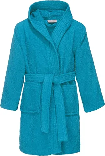 REDBEST Kinder-Kapuzen-Bademantel 100% Baumwolle Frottier, Serie Chicago - saugstark, strapazierfähig, mit Taschen und Bindegürtel
