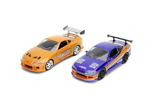 Jada Toys Fast Furious Twin Pack 1:32 - 2 Spielzeugautos 2001 Nissan Silvia S15 + 1995 Toyota Supra, originalgetreu und perfekt für Fans und Sammler